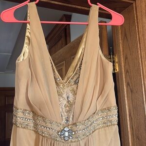 Eureka Champagne Evening Gown with Beaded Waist